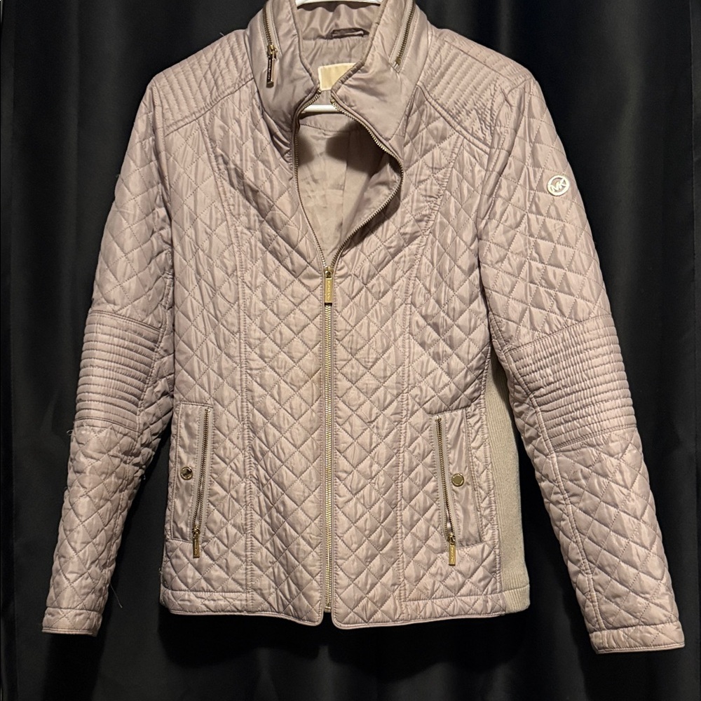 Michael Kors Quilted Taupe Puffer Jacket with Gold Hardware